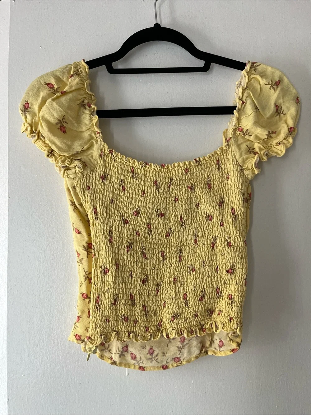 Reformation Jewel Yellow Floral Puff-Sleeve Blouse
